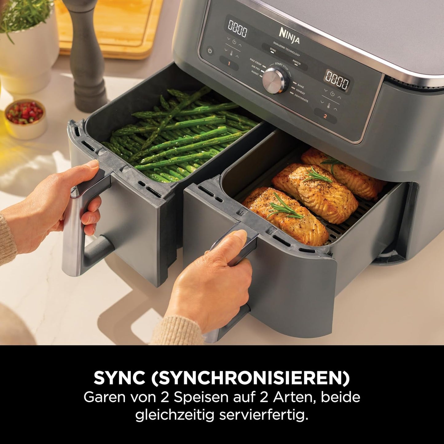 Dual Zone Digital Air Fryer mit 2 Schubladen (9,5L), Metallic Grau 9,5l