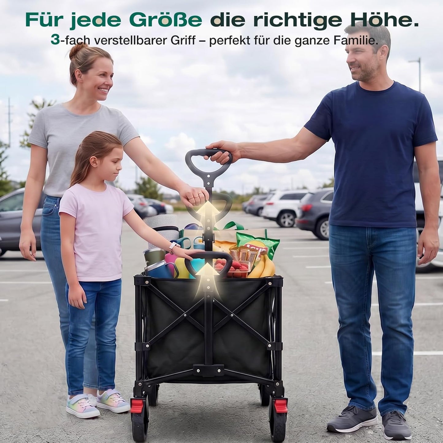 Faltbarer Bollerwagen mit Geländereifen, Schwarz 135L
