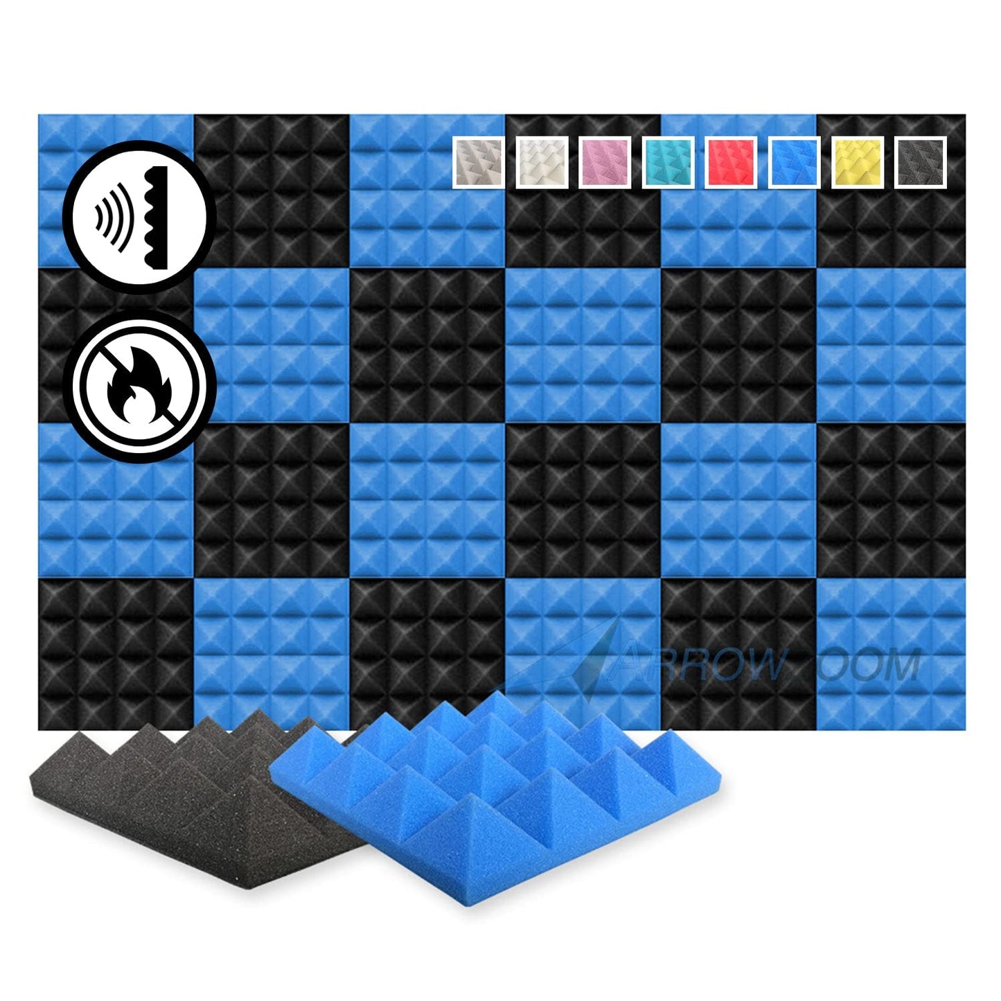 Akkustik Platten, 24 Stucke - 25 X 25 X 5 cm Blau/Schwarz