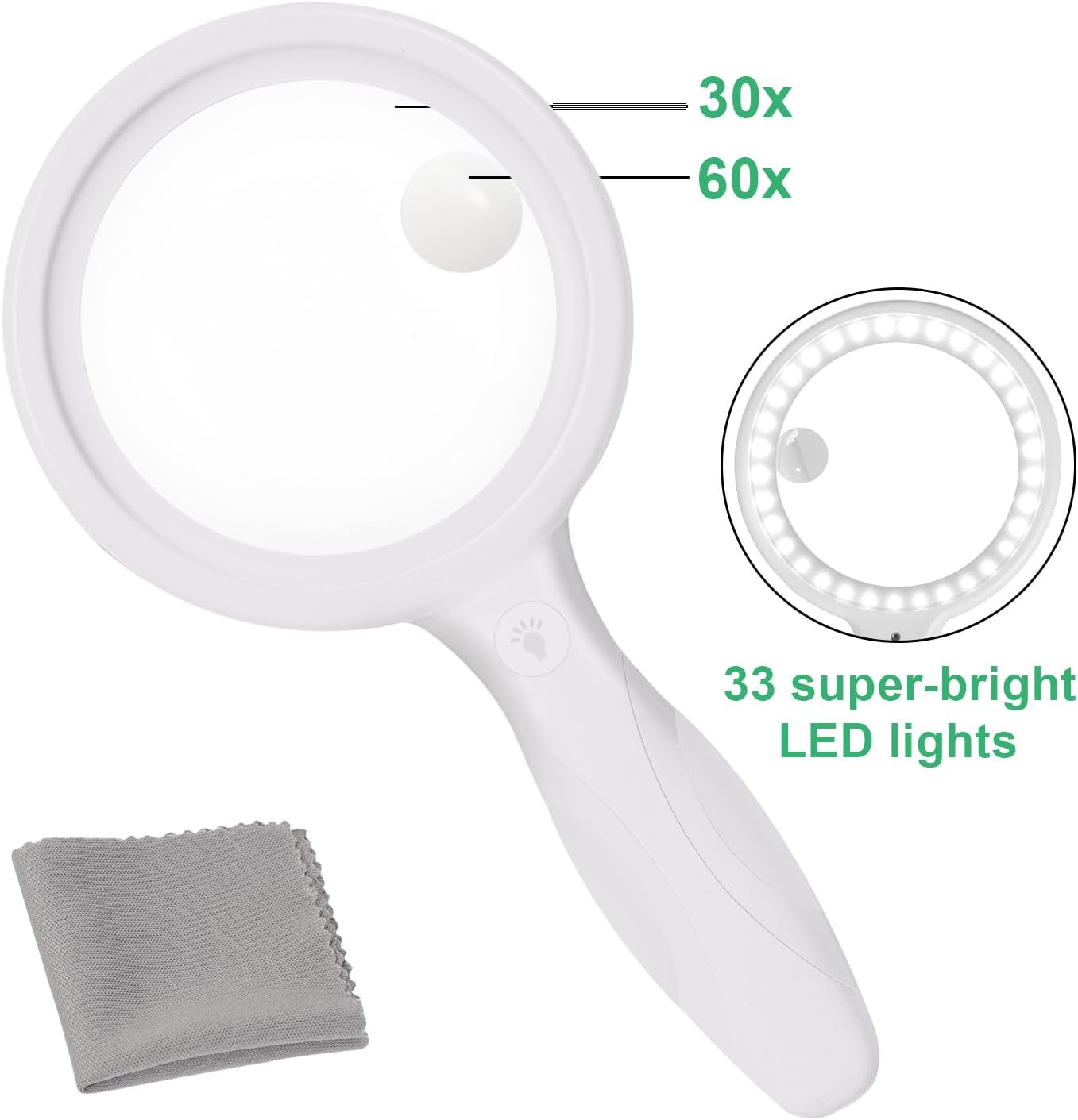 Handlupe mit Licht, 33led - Weiss