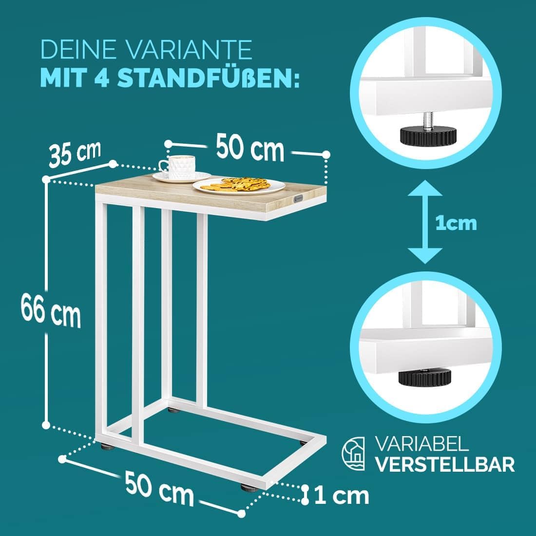 2er-Set Beistelltisch mit Rollen, 2x Weiß/Eiche