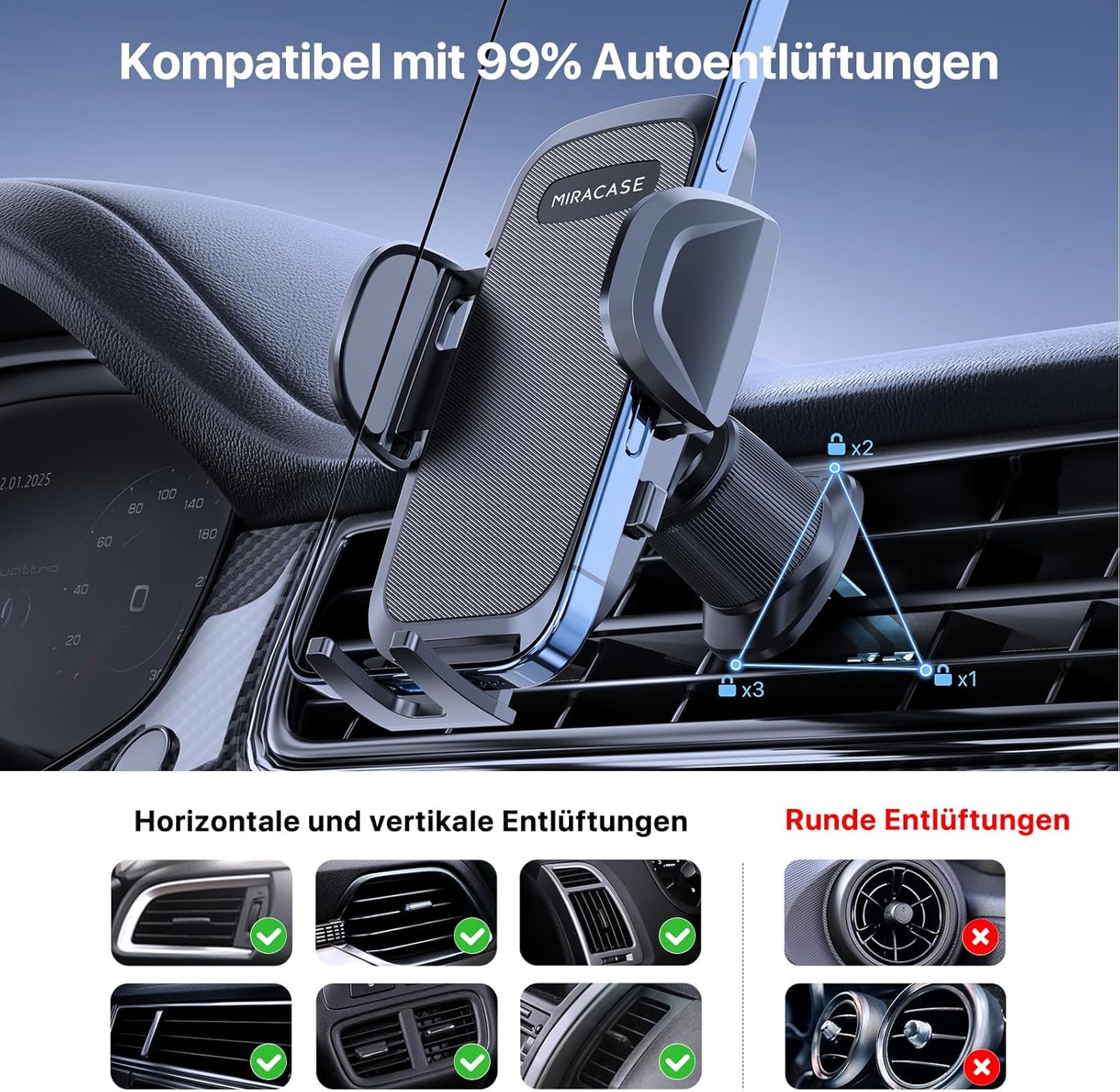 Handyhalterung Auto 360°, Saugnapf & Lüftung