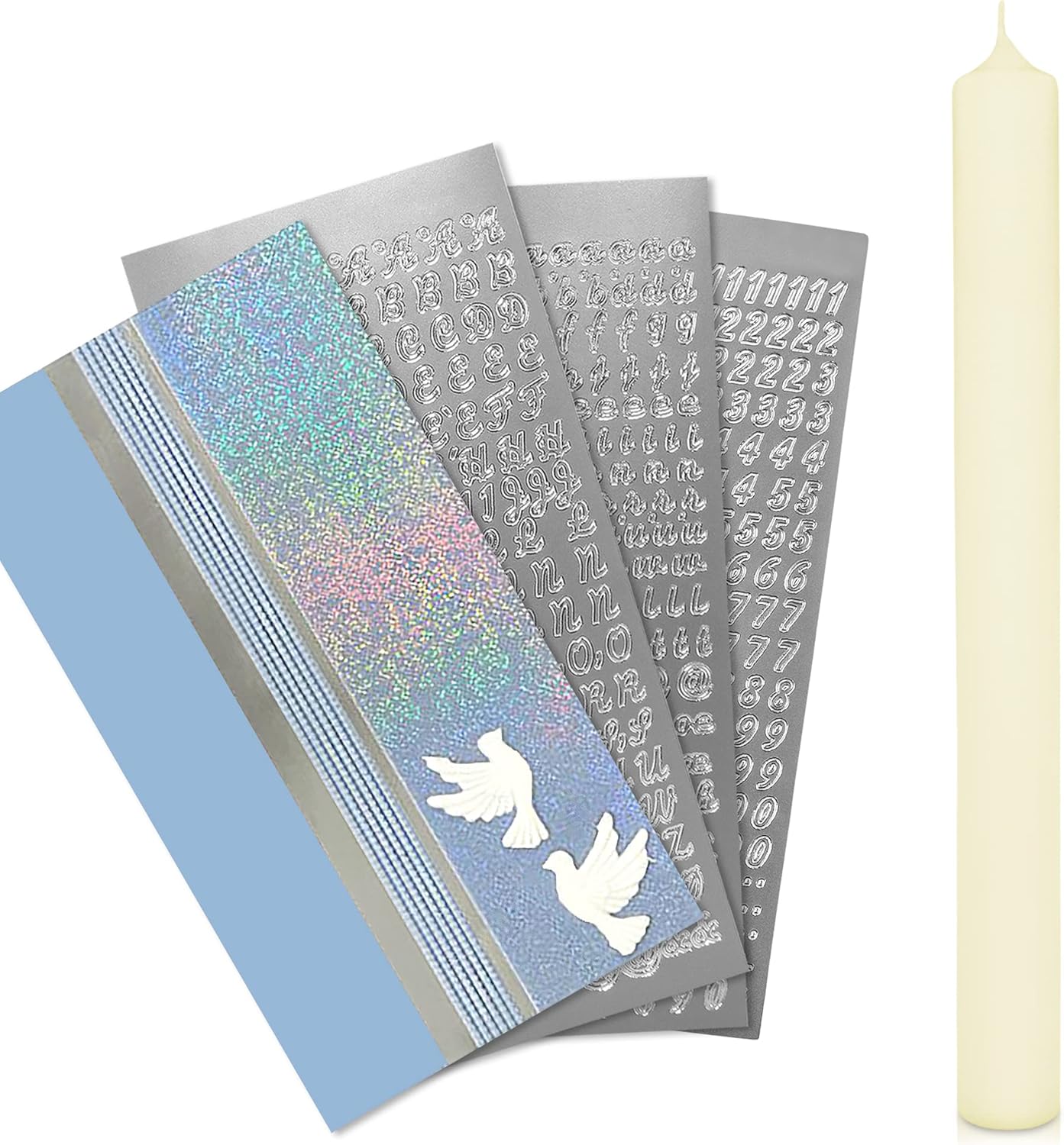 Kerzen-Rohling Set zur individuellen Gestaltung, Blau mit Taube Kerze 40x4 cm | Creme
