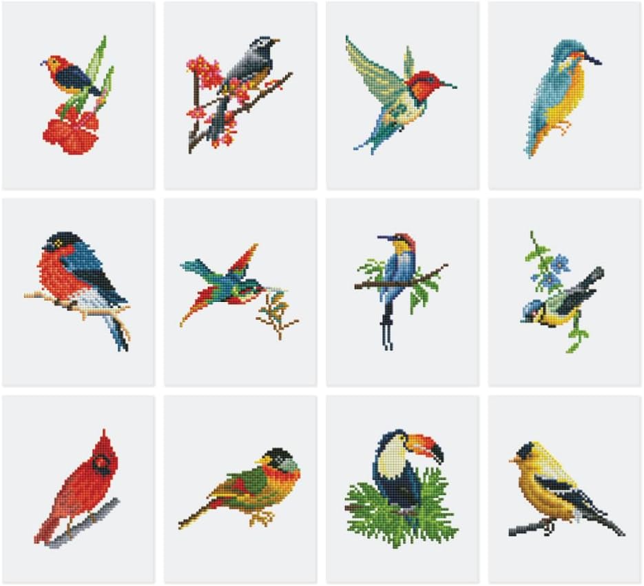 Mini Serie Diamond Painting Set mit 12 Stück, Buntes Vogelparadies PROBLEMYOUMUSTCHECK