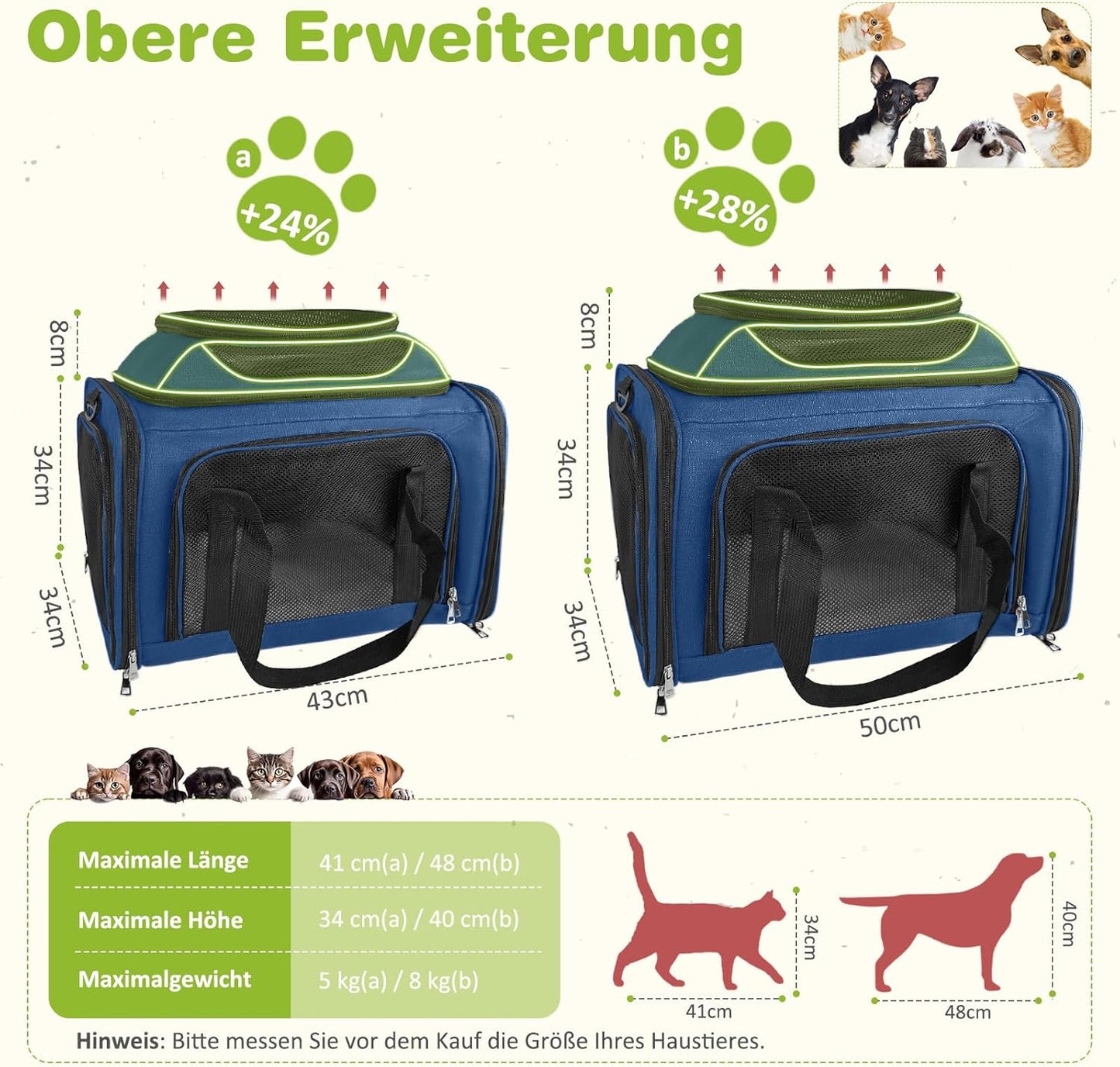 Faltbare Katzentragetasche mit Schultergurt, Dunkelblau 43 x 28 x 36cm