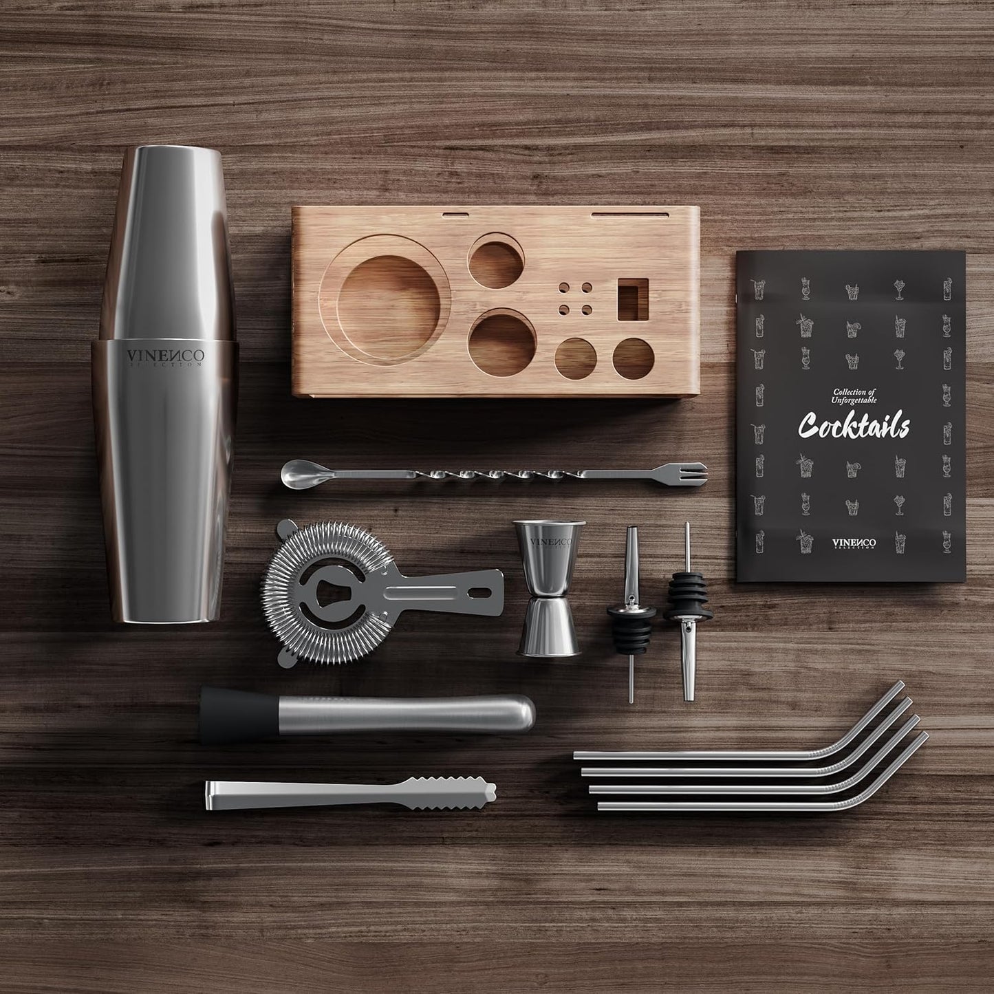 13-teiliges Boston Cocktail Shaker Set, Boston Shaker + Ständer