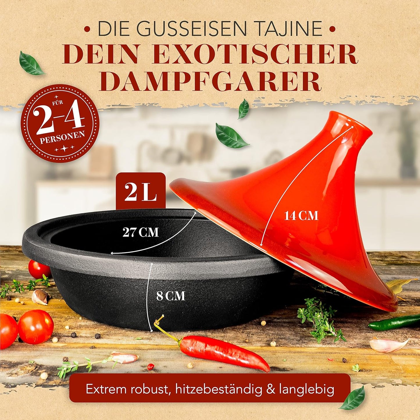 Tajine-Topf aus Gusseisen für 2-4 Personen
