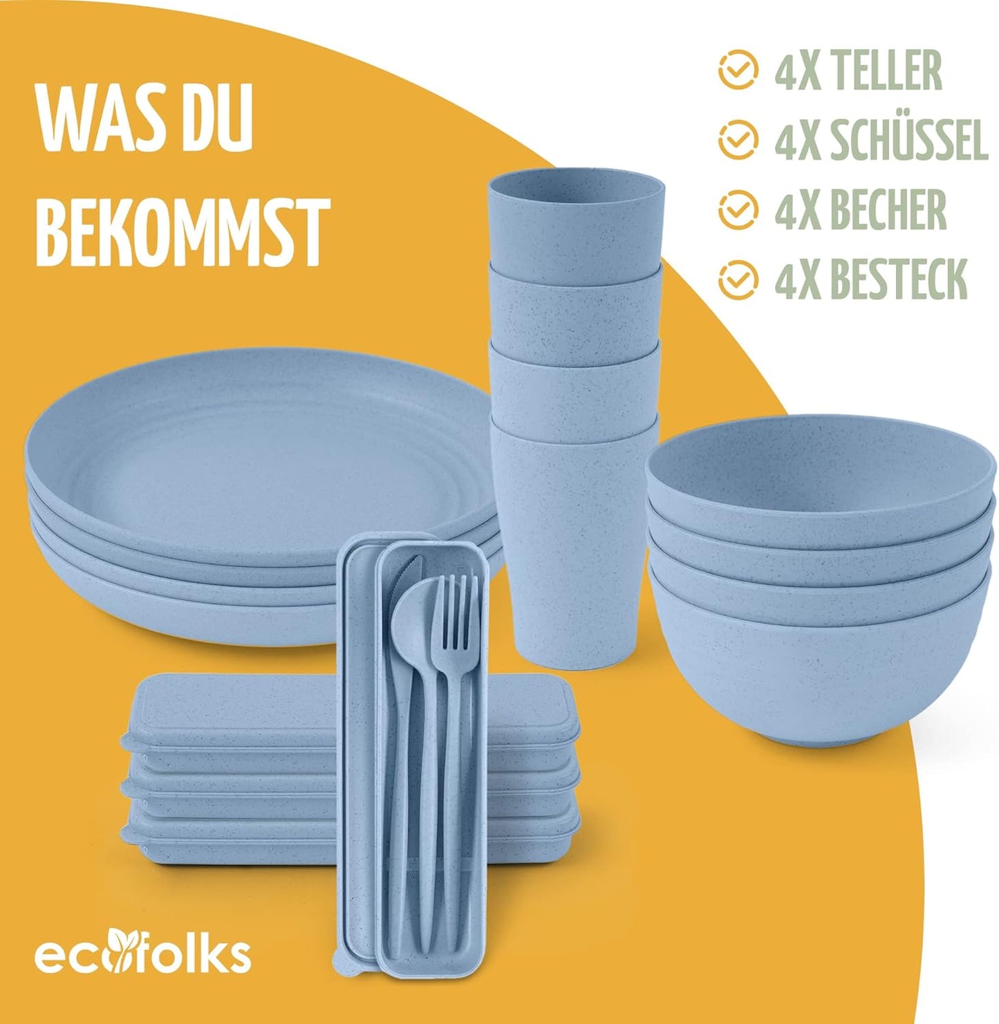 Umweltfreundliches Camping-Geschirrset, Blau