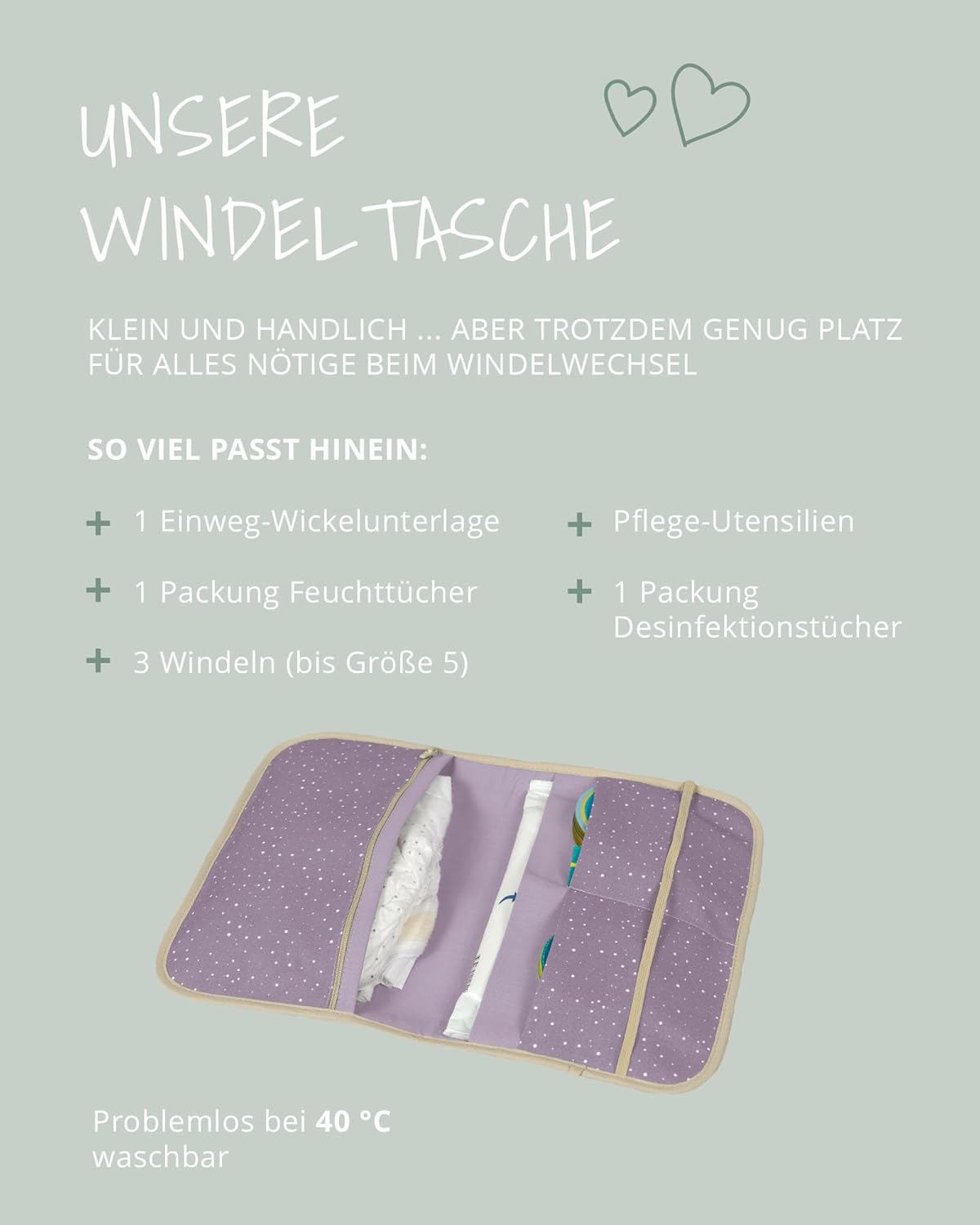 Windeltasche für unterwegs, Classic Flieder 18 x 27 cm