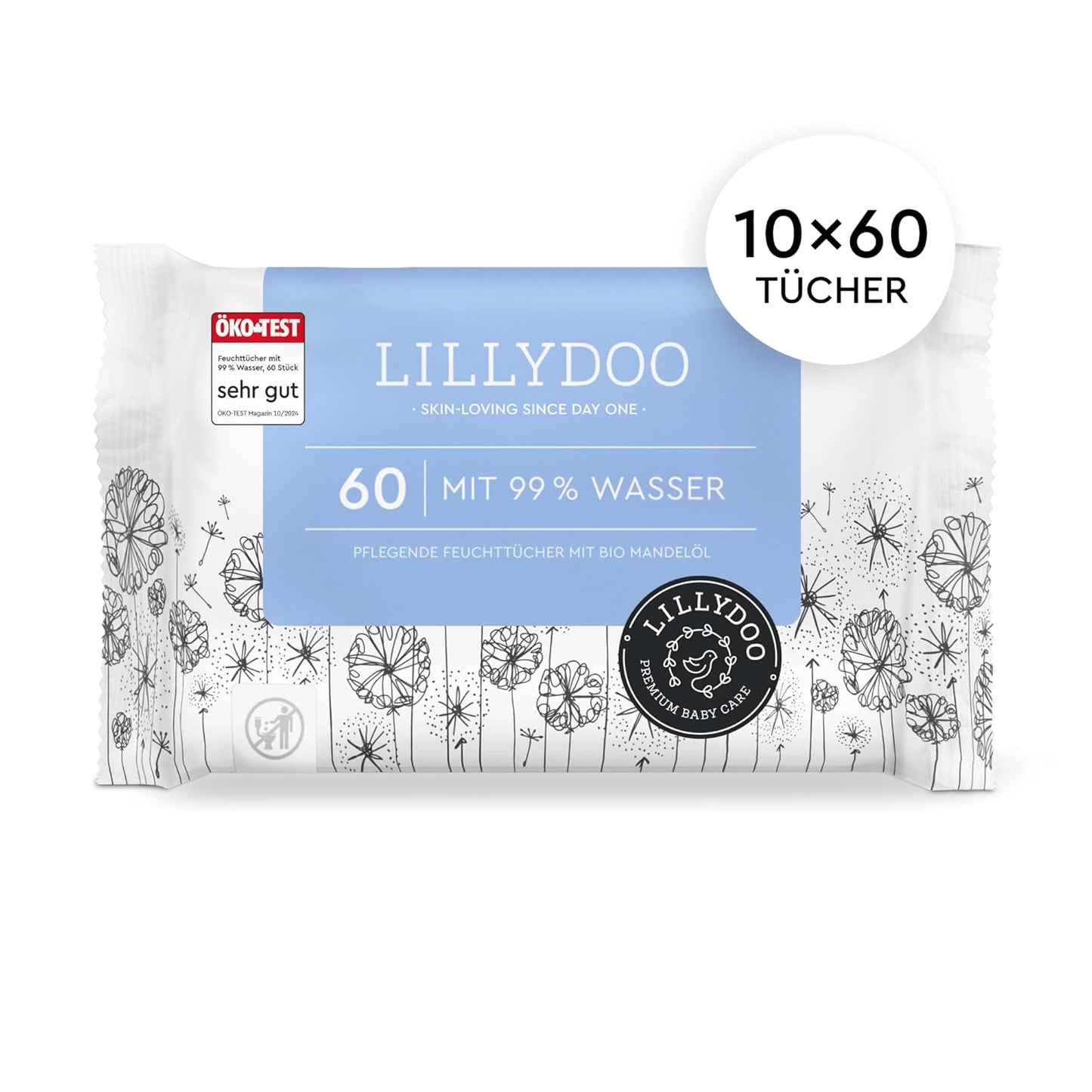 Baby-Feuchttücher, plastikfrei & parfümfrei (600 Stück), 60 stück (10er Pack)