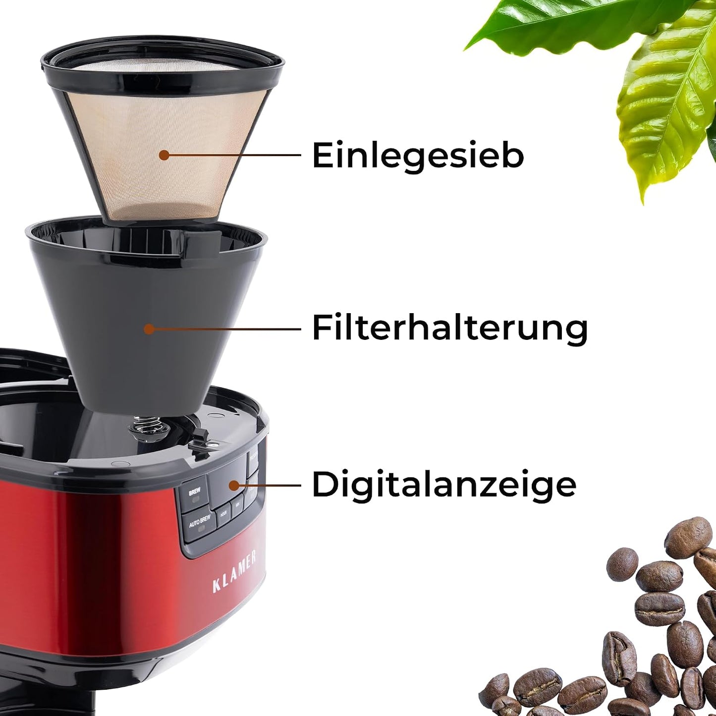 Filterkaffeemaschine mit Thermoskanne, Rot