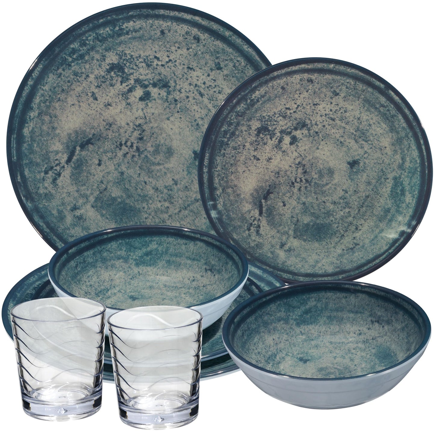 Melamin Geschirr-Set für 2 Personen (8-teilig), 8 Teile - Trinkglas 250ml klar