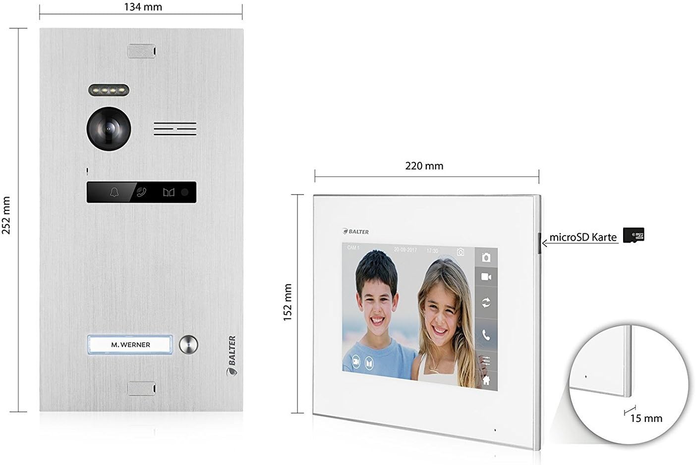 Video-Türsprechanlage für 1-Familienhaus, 2 Monitore, Mit App A. Silber/Weiß