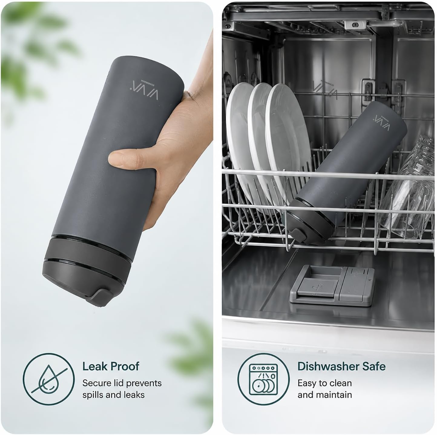 Doppelwandiger Thermobecher mit Sieb, Grau