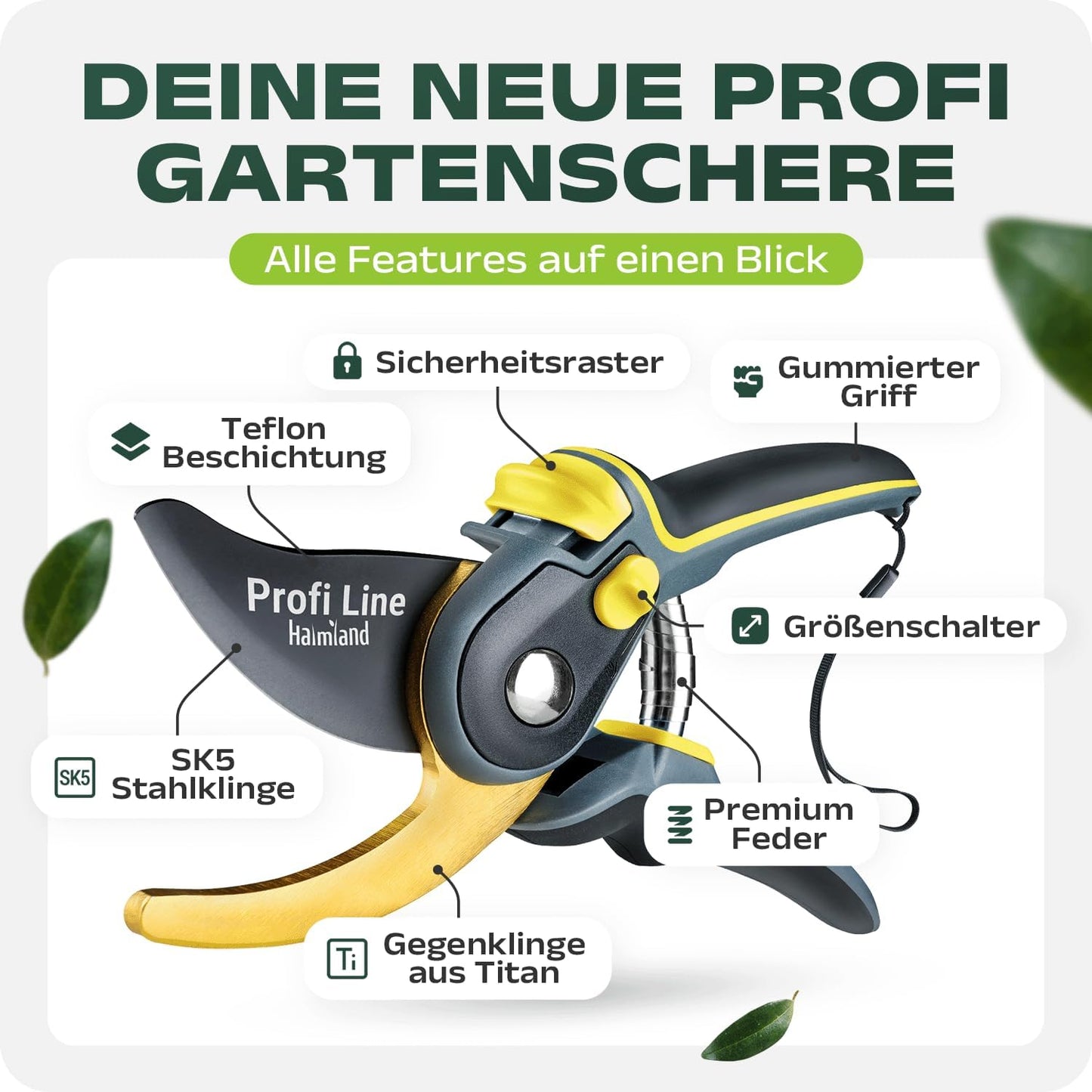 Gartenschere mit SK5 Stahlklinge, Gelb