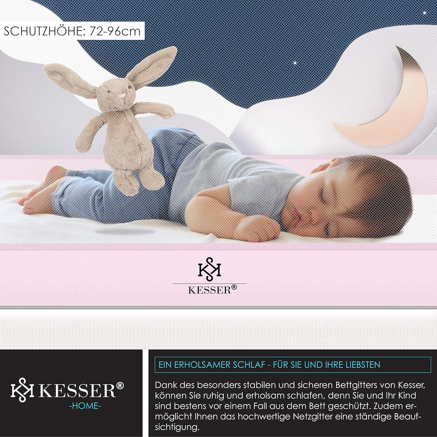Bettschutzgitter für Kinder, 180cm Rosa