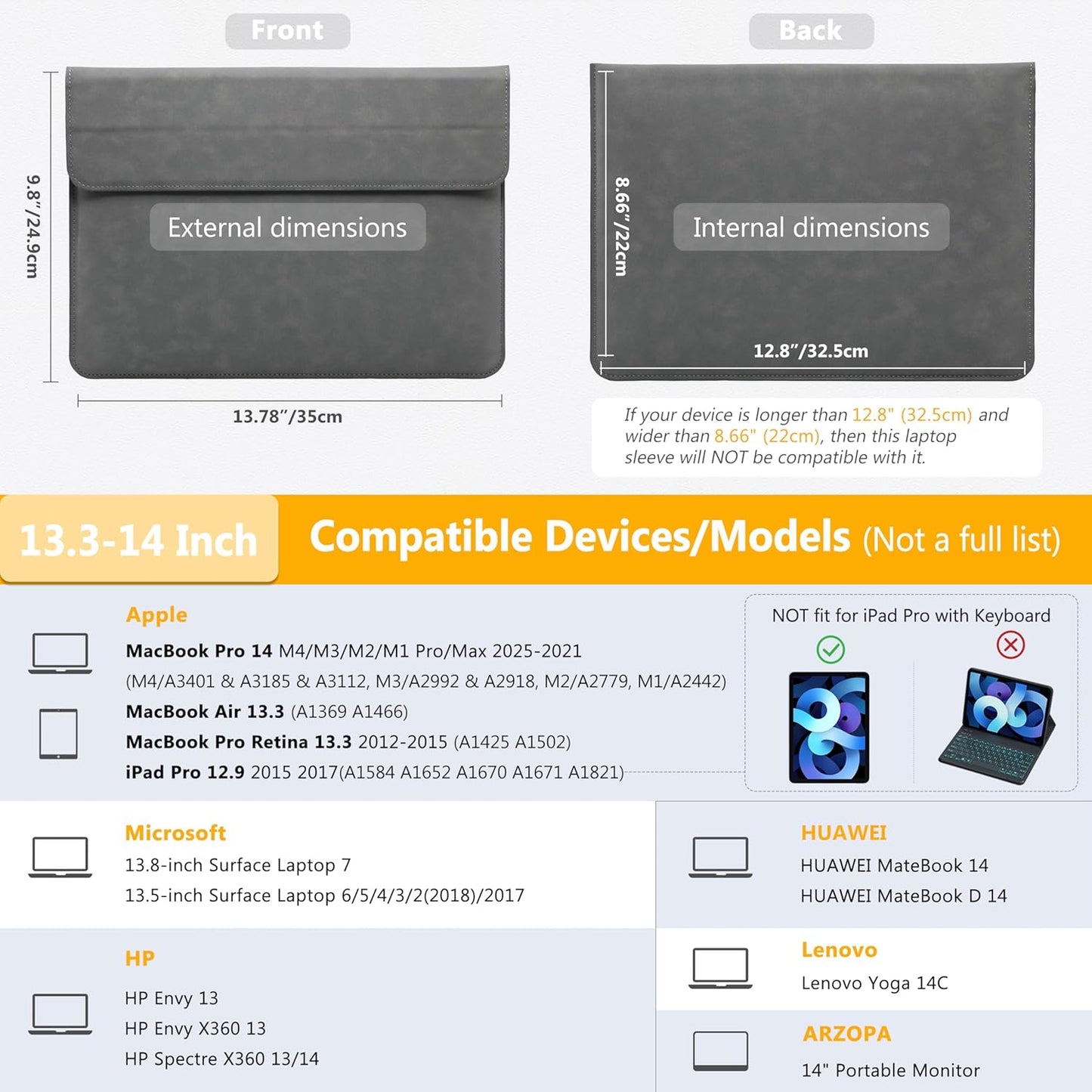 Laptop Hülle mit Standfunktion (13,3-14 Zoll), 13,3-14 Zoll Dunkelgrau