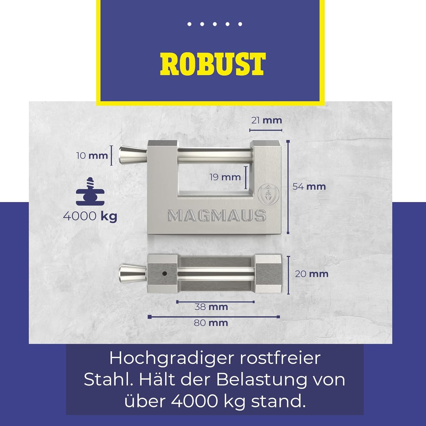 Wetterfestes Vorhängeschloss, 80 mm 3 Schlüssel Silber