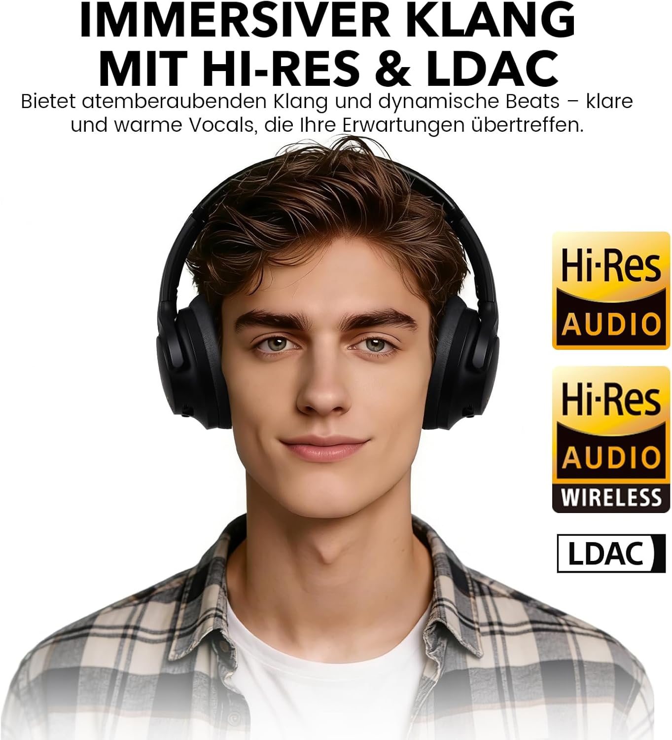 Y8+ Kabellose Over-Ear Kopfhörer, Schwarz