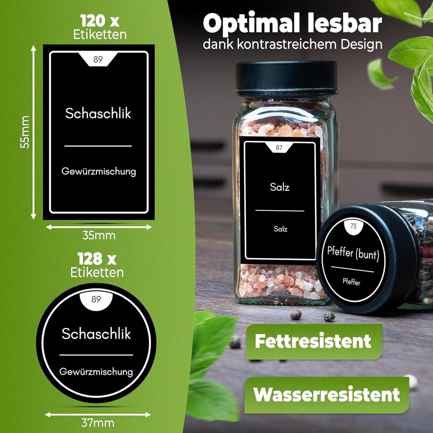 36-teiliges Gewürzgläser-Set mit Streueinsatz, 36er Set - Mattschwarz