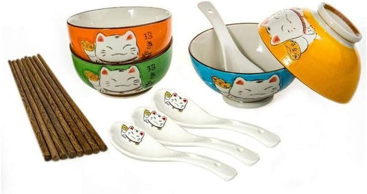 12-teiliges Schalen-Set mit Stäbchen & Löffel, Farben