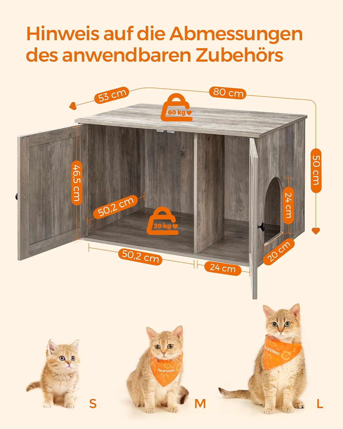 Katzenhaus mit herausnehmbarer Trennwand, 53T x 80B cm Greige