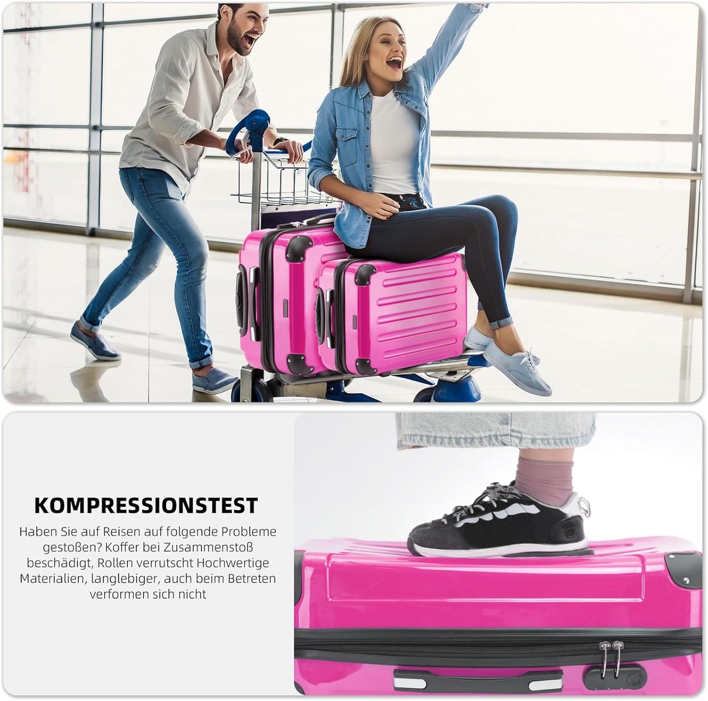 Hartschalen Koffer, Pink Handgepäck 55cm-40L