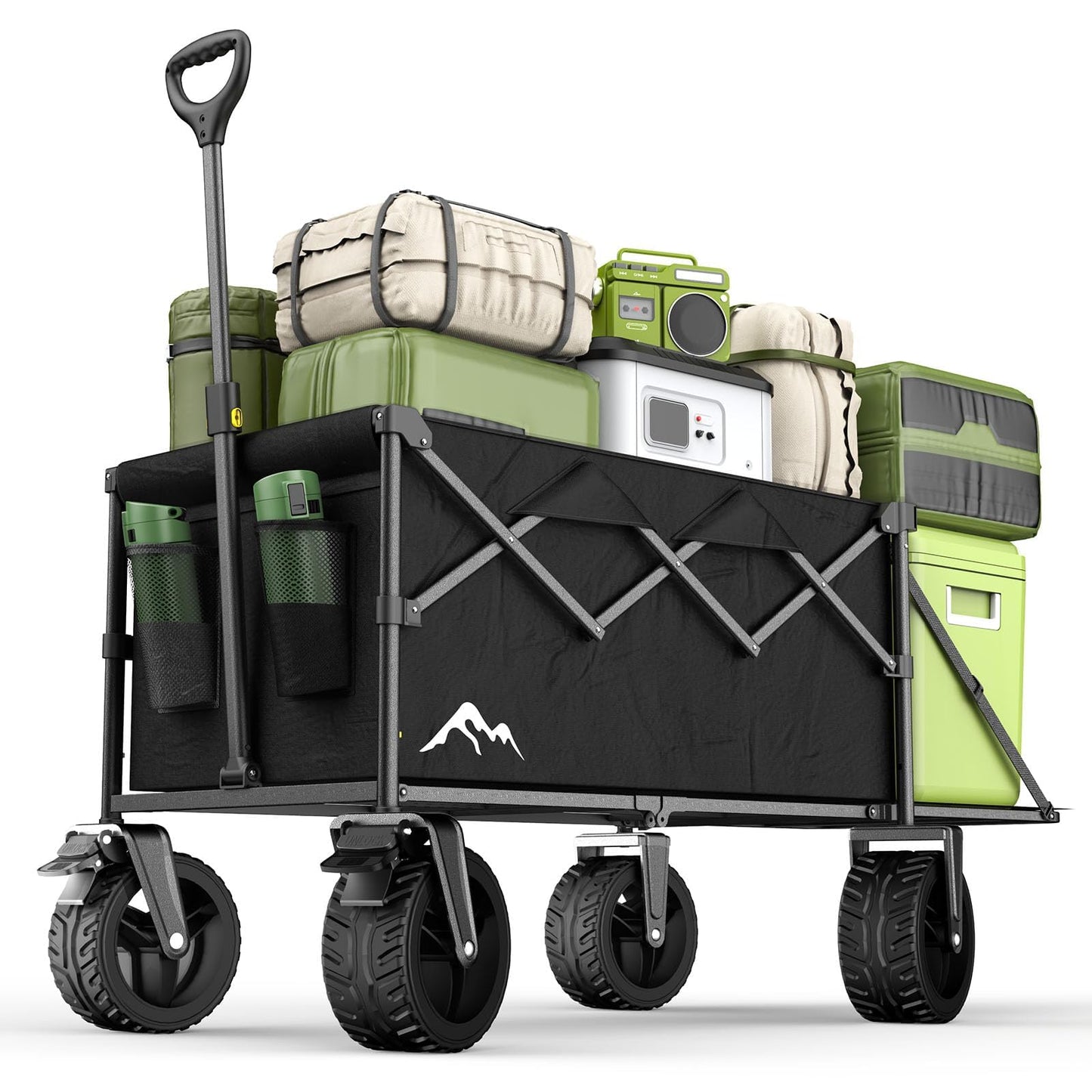 Faltbarer Bollerwagen mit 360° Rädern, Schwarz
