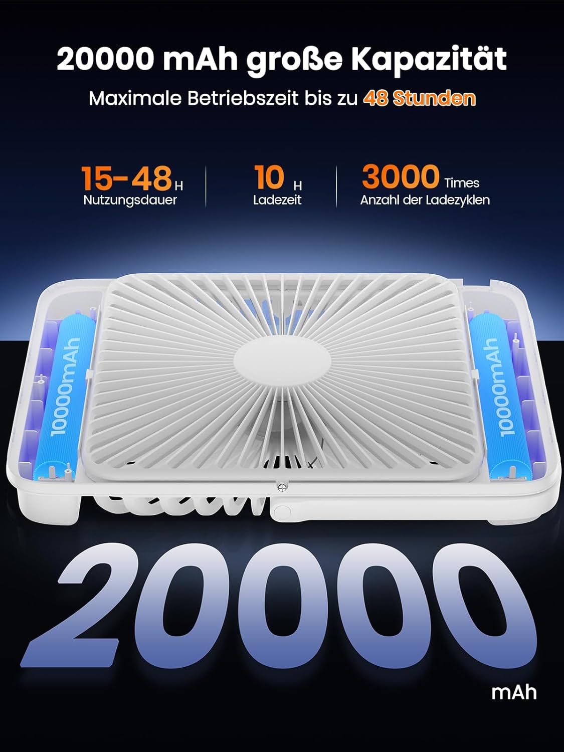 Camping-Ventilator mit Lampe, Weiss