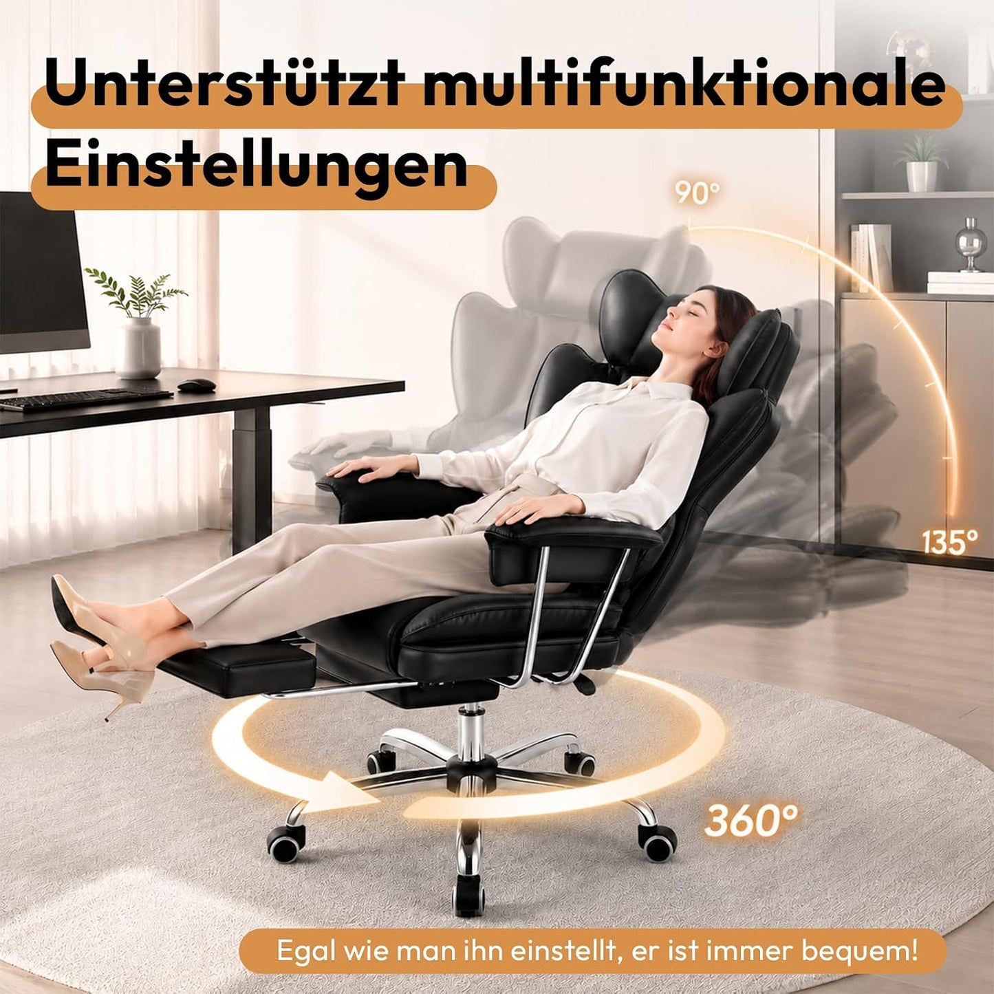 Ergonomischer Bürostuhl mit verstellbarer Lendenstütze, Schwarz