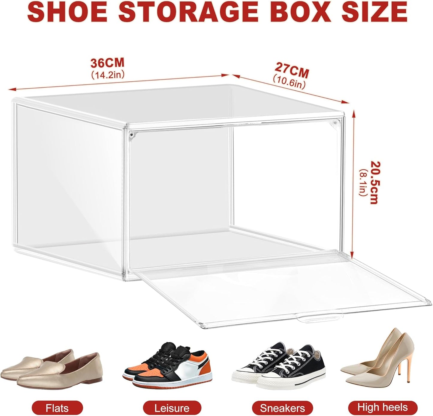 Stapelbare Schuh-Aufbewahrungsboxen (12 Stück), Grosse 12 Stück Harter Kunststoff (Seitentüröffnung)