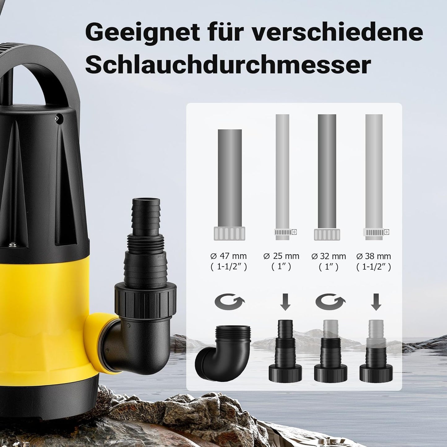 Tauchpumpe 65323 mit Sensor, 2 Modi, 900 W, 15000 l/h, 10 m
