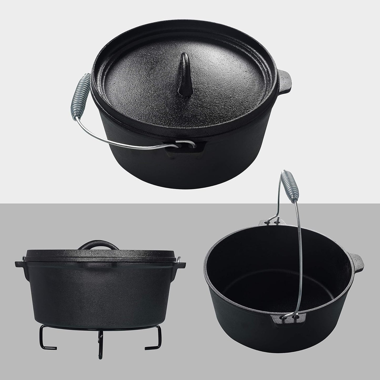 7-teiliges BBQ Dutch Oven Set, Schwarz 7-teiliges Set