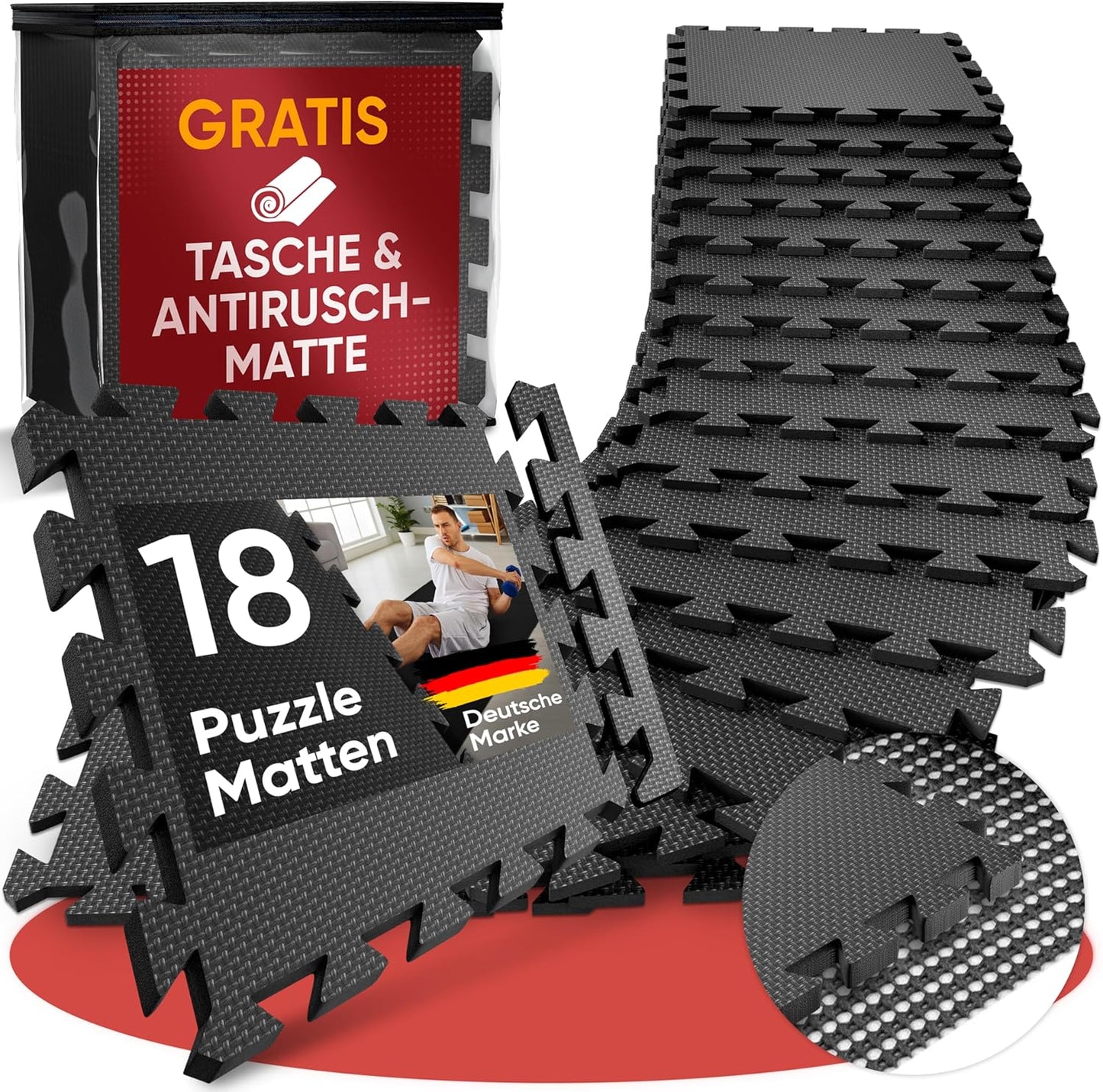 Bodenschutz-Trainingsmatten Set, Anthrazit | 18 Matten | 1,5 m²