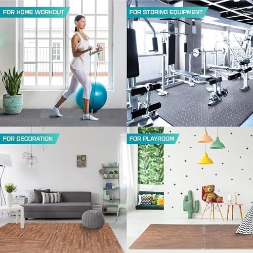 6er-Set Bodenschutzmatte für Fitnessgeräte, B. 2,2 M² (6 Fliesen) - Grau