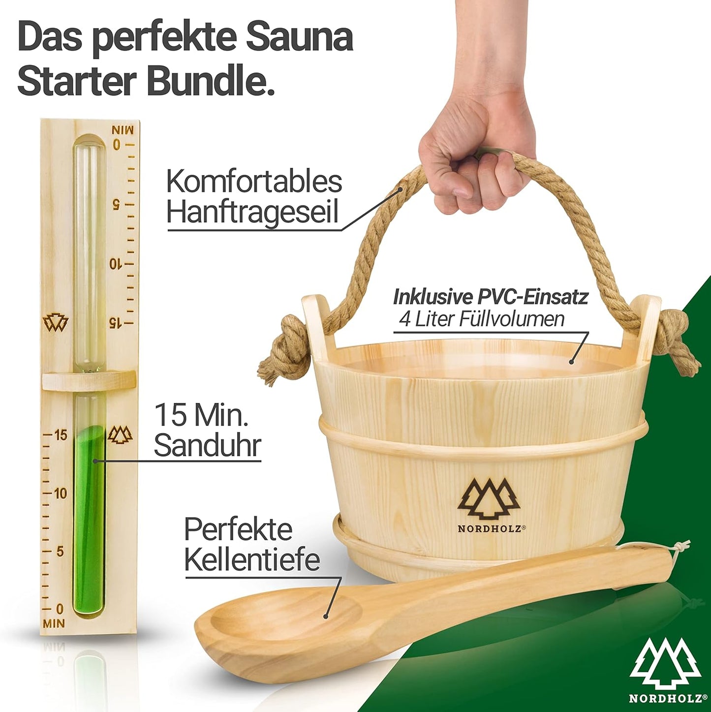Sauna-Eimer Set, Holz Hygrometer
