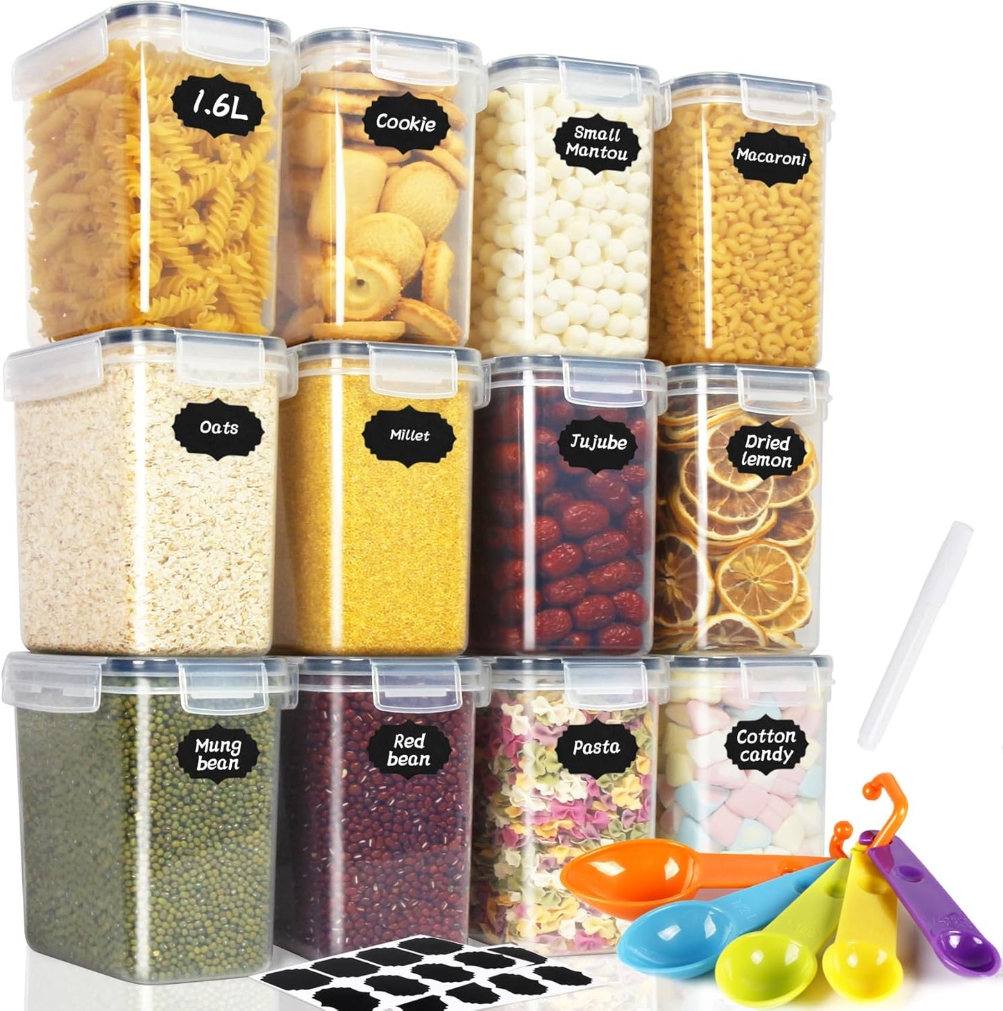 Vorratsdosen-Set mit Deckel, 12 Stück, mit Zubehör, 12 Set : 1.6L*12