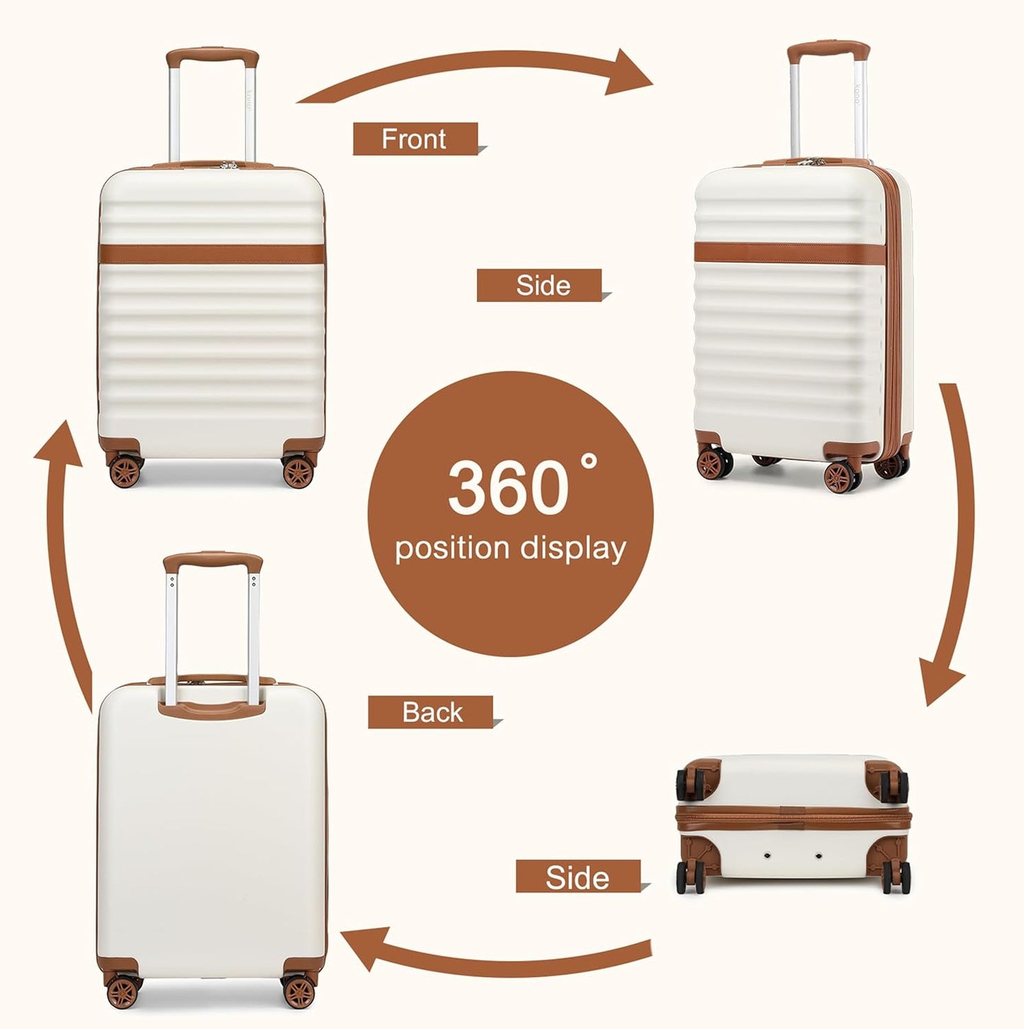 Grosser Hartschalen-Reisekoffer, Creme/Braun XL(75cm)