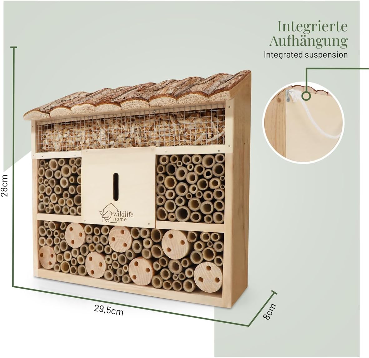 Bienenhotel, Wildbienen-Villa mit Rindendach