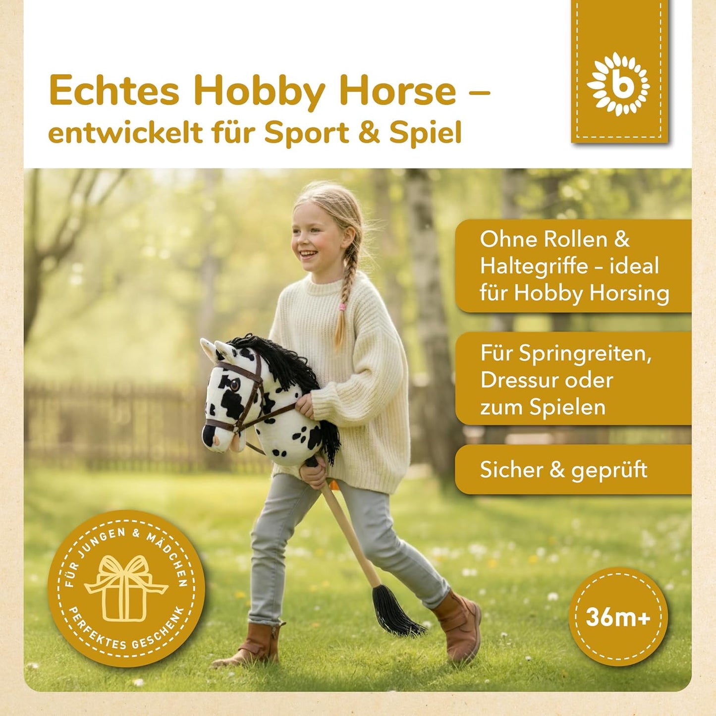 Hobby Horse Steckenpferd Schecke mit abnehmbarem Stock, Schecke Medium