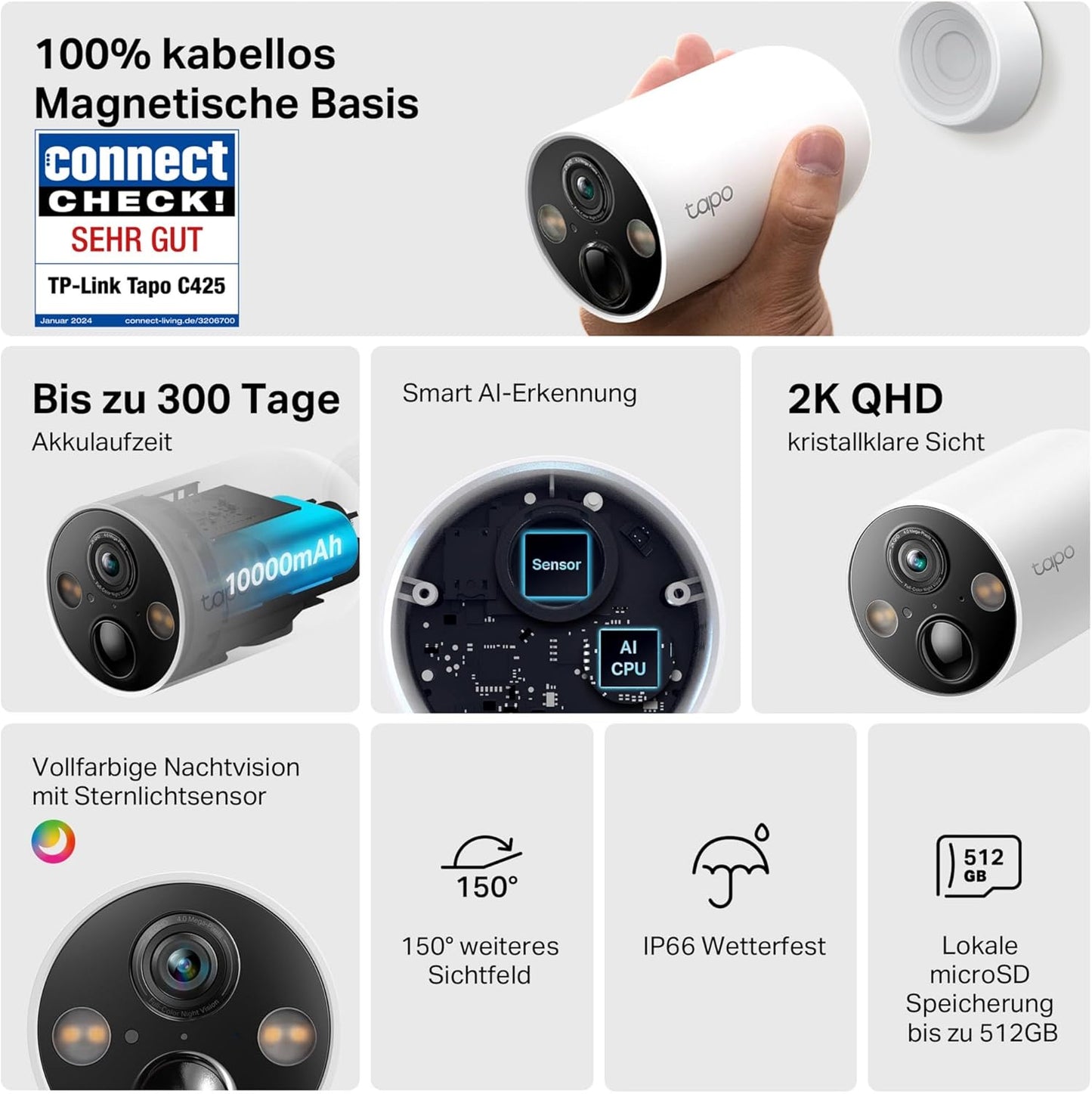 Tapo C425 Aussenkamera mit magnetischer Basis, 1 pack