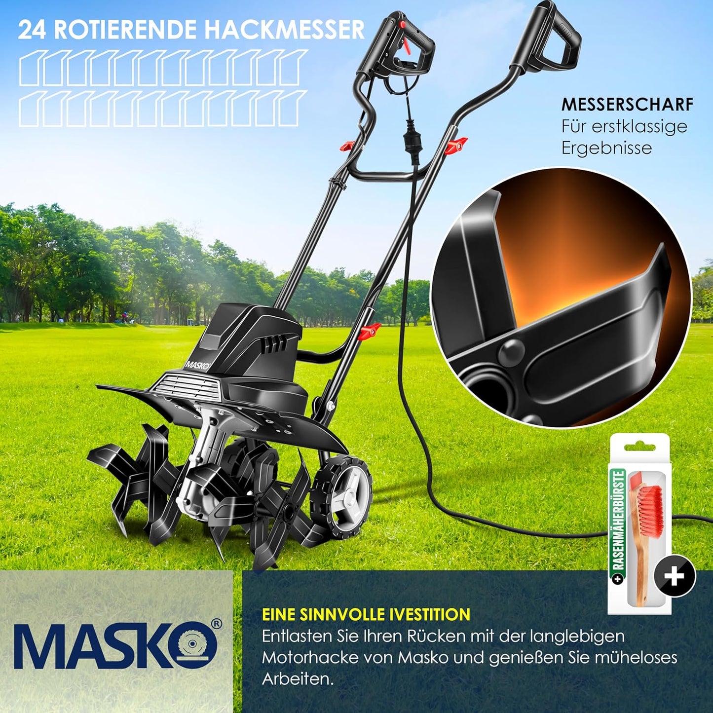Motorhacke mit Zubehör, 40cm Arbeitsbreite / Schwarz