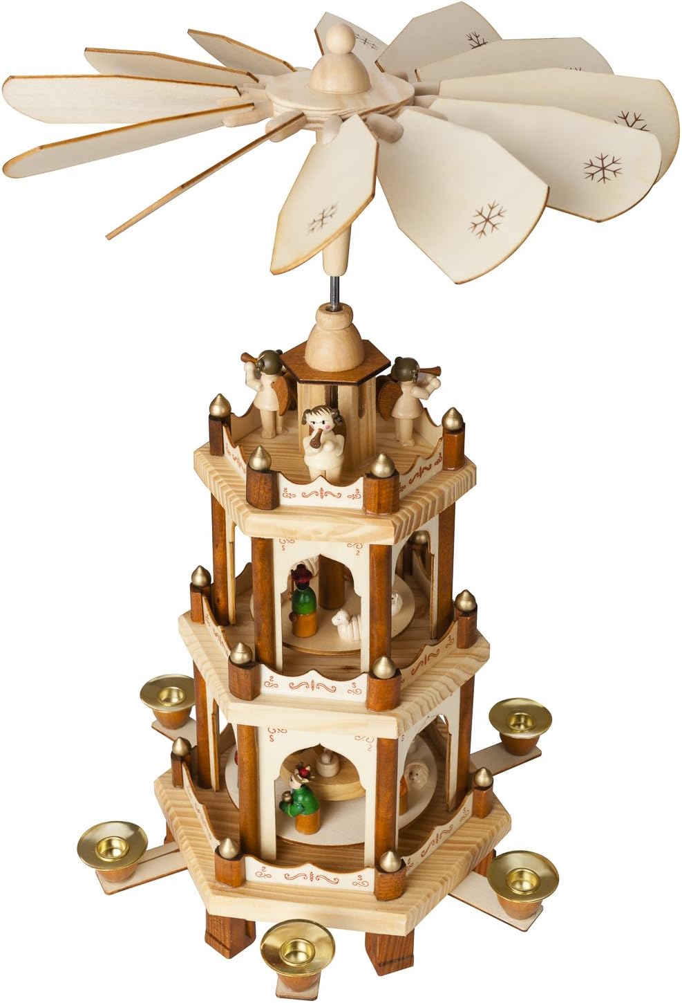 Weihnachtspyramide mit handbemalten Figuren, Natur - 45 Cm