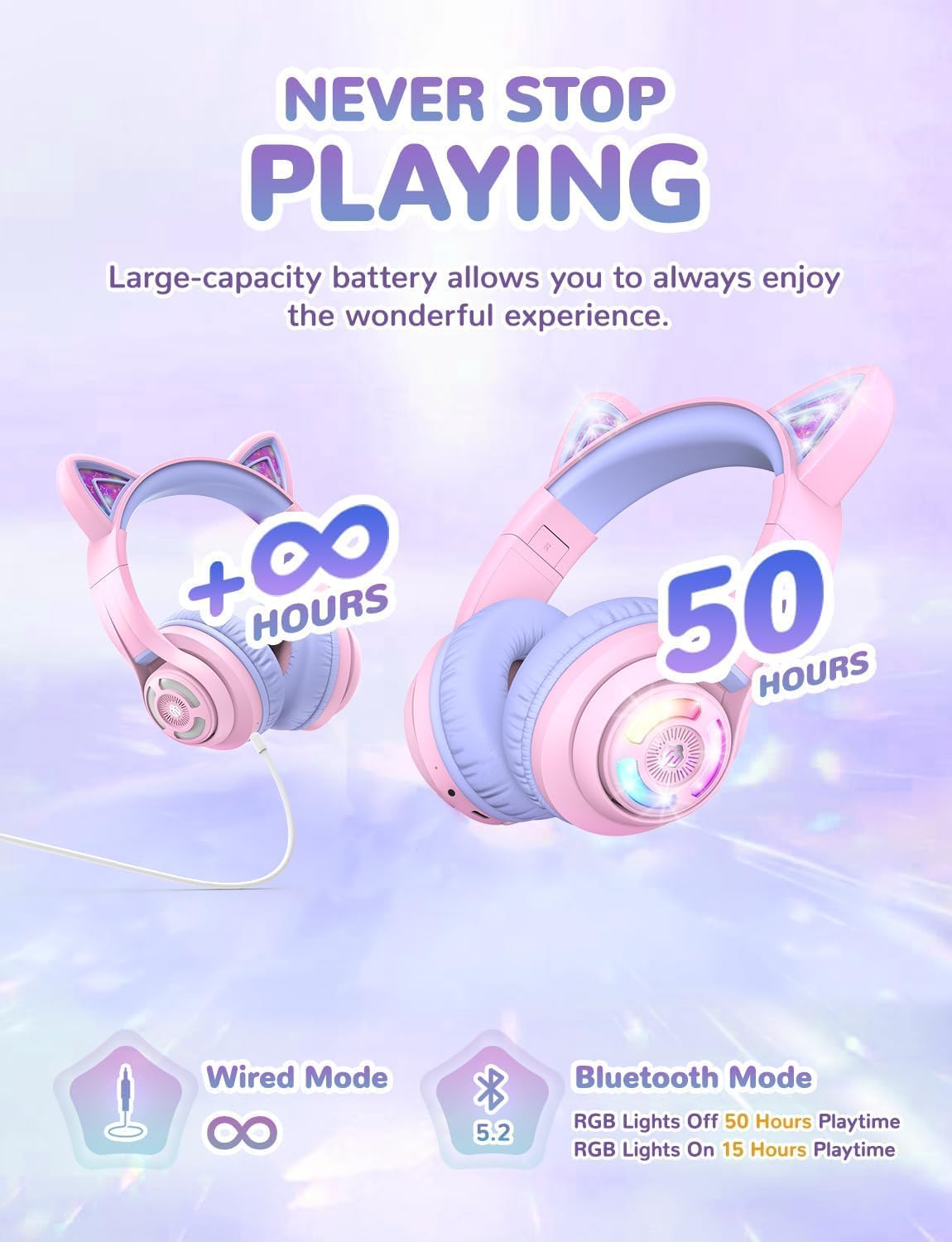 Bluetooth-Kinderkopfhörer mit Lautstärkeregler, Lila