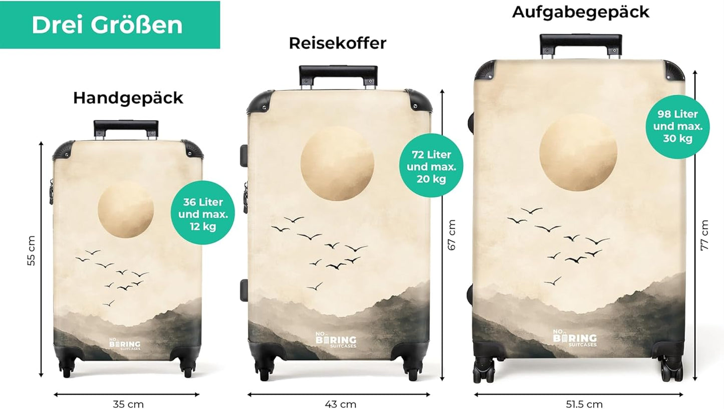 XL Rollkoffer mit Rollen (Hartschale, 77x51.5x28 cm), Vögel - Berge L