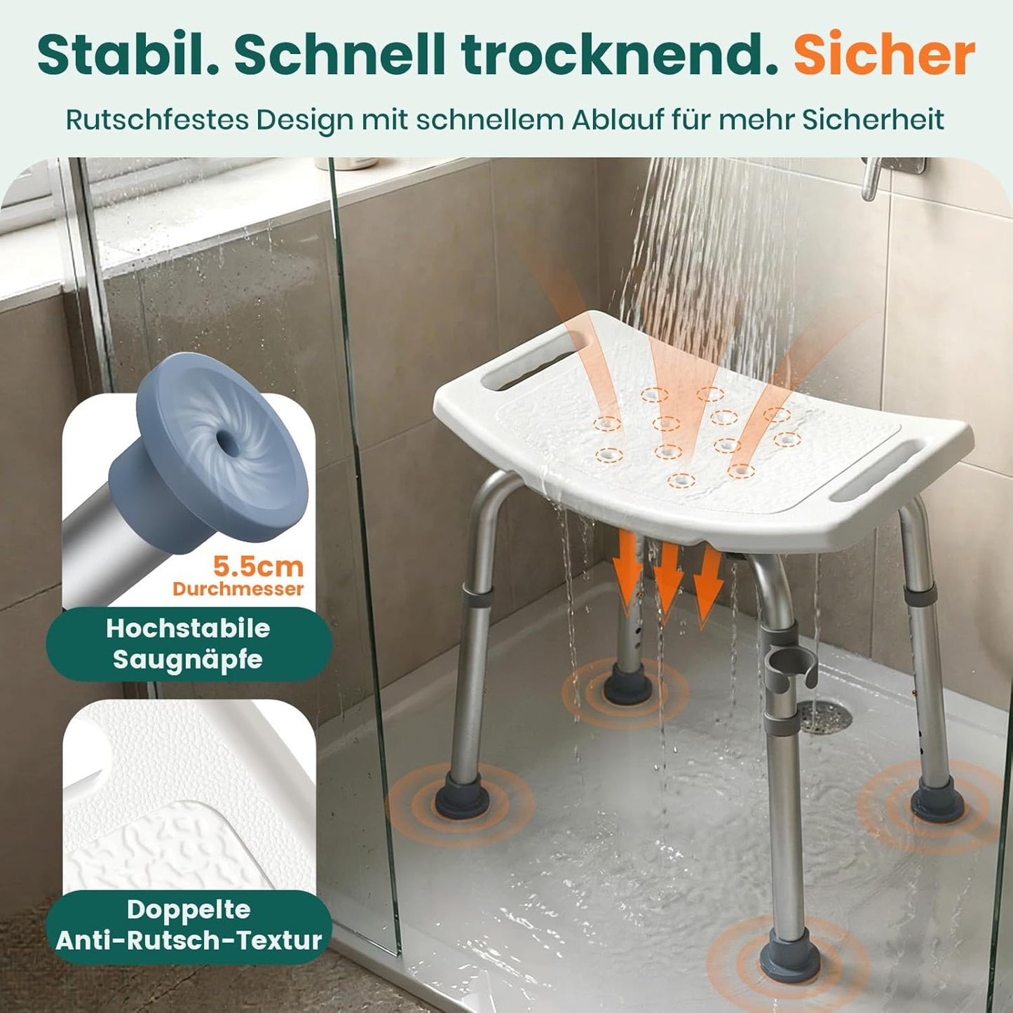 Höhenverstellbarer Duschhocker LC02, LC02-Gelb