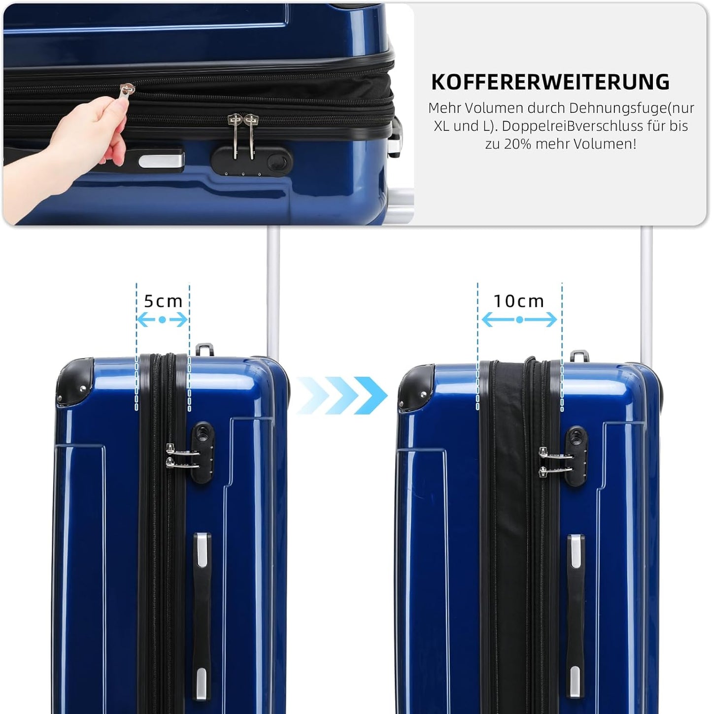3-teiliges Reisekoffer-Set, Blau Set