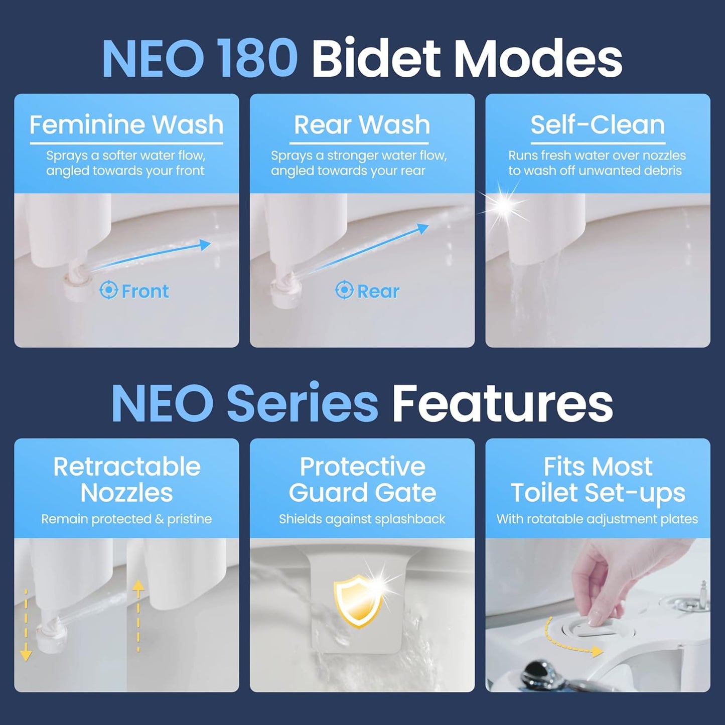 Selbstreinigender Dual-Düsen Bidet-Aufsatz Neo 180, Weiss