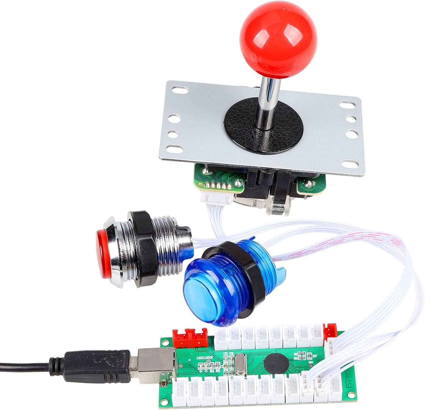 Arcade DIY Set mit LED Joysticks & Tasten (2 Spieler), Blaues & Grünes Kit