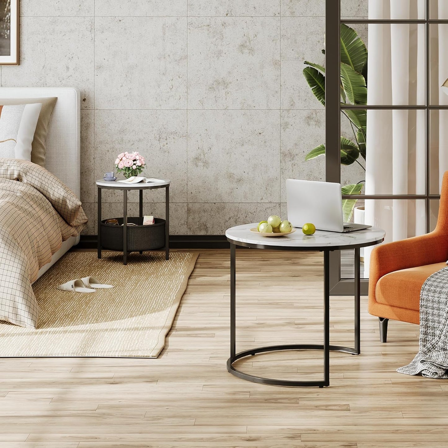 2-in-1-Set Couchtische, Marmor Weiß